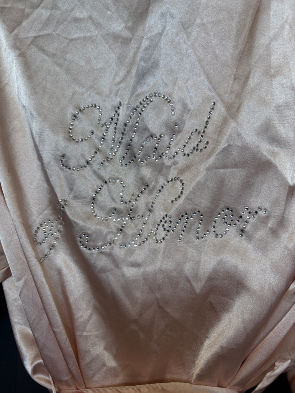 David's Bridal Satin Kimono Robe - Blush Pink - Maid of Honor Crystals